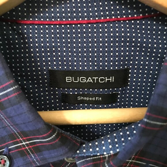 Bugatchi Button-Down Oxford Shirt: Vintage Collar Shirt Purple Plaid, Size Large - Picture 4 of 10